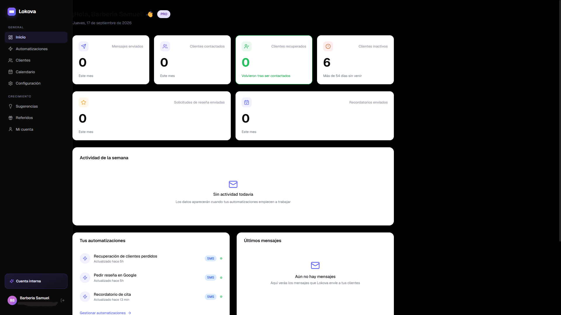 Panel de resultados en Lokova